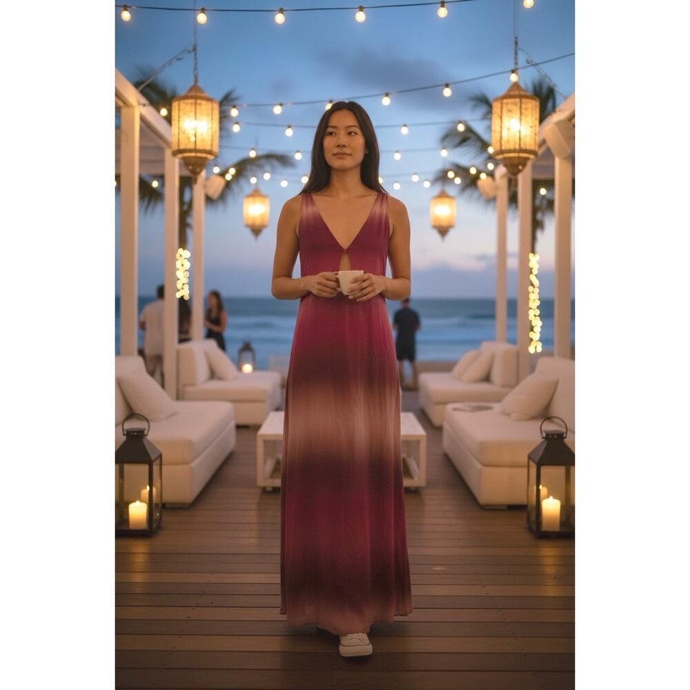 Malai A29291 Tiedye Ilusión Slit Front Dress Sz Small NWT Resort Vacation Beachy